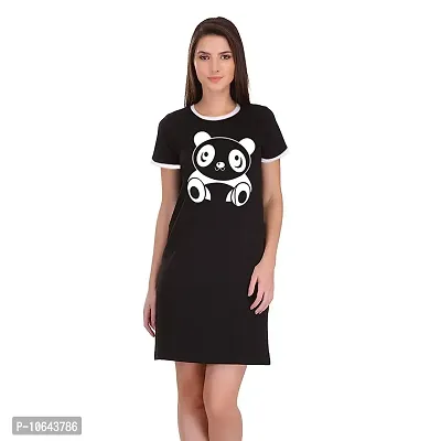 TheFashionClinic Cute Panda Graphic Printed Ringer Dress for Women | Black|100% Cotton| Size -XS-thumb0