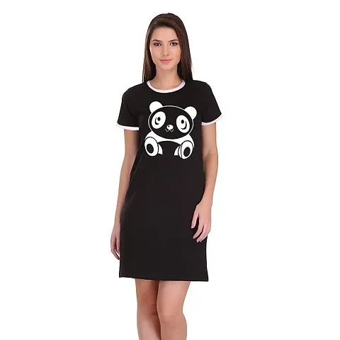 TheFashionClinic Cute Graphic Ringer Dress for Women | Black|100% Cotton| Size -XS