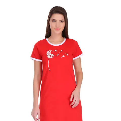 TheFashionClinic Autumn Graphic Ringer Dress for Women | Red|100% Cotton| Size -XS