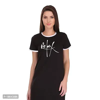 TheFashionClinic Relax Quotes Slogan Printed Ringer Dress for Women | Black|100% Cotton| Size -M-thumb0