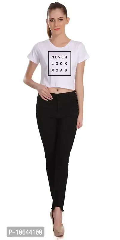 TheFashionClinic Never Look Back Quotes Slogan Printed Crop Top for Women | White|100% Cotton| Size -L-thumb2