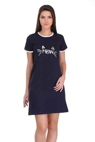 TheFashionClinic Meow Graphic Printed Ringer Dress for Women |100% Cotton