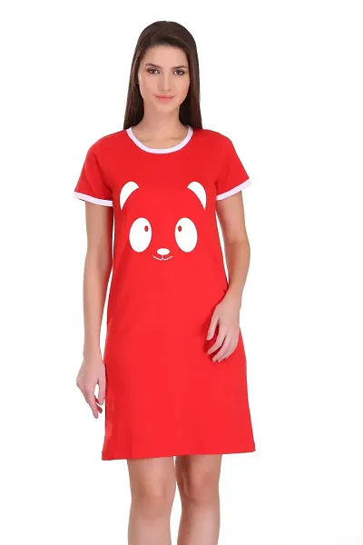 TheFashionClinic Cartoon Shape Graphic Ringer Dress for Women | Red|100% Cotton| Size -M