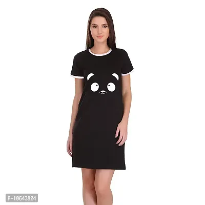 TheFashionClinic Cartoon Shape Graphic Printed Ringer Dress for Women | Black|100% Cotton| Size -M