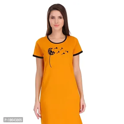 TheFashionClinic Autumn Graphic Printed Ringer Dress for Women | Mustard Yellow |100% Cotton| Size -M