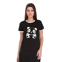 TheFashionClinic Cute Panda Graphic Printed Ringer Dress for Women | Black|100% Cotton| Size -XS-thumb2