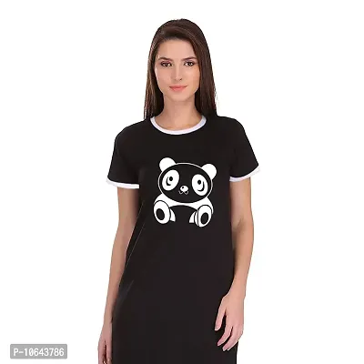 TheFashionClinic Cute Panda Graphic Printed Ringer Dress for Women | Black|100% Cotton| Size -XS-thumb3