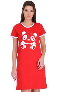 TheFashionClinic Cute Panda Graphic Printed Ringer Dress for Women | Red|100% Cotton| Size -S-thumb2