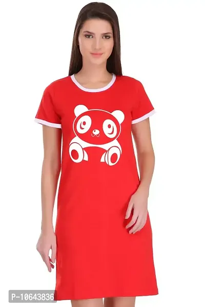 TheFashionClinic Cute Panda Graphic Printed Ringer Dress for Women | Red|100% Cotton| Size -S-thumb3