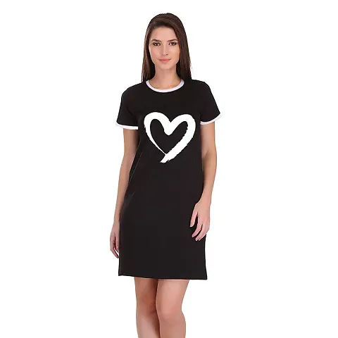 TheFashionClinic Special Heart Graphic Ringer Dress for Women | Black|100% Cotton| Size -XL