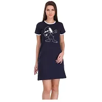 TheFashionClinic Dubbing Dog Graphic Printed Ringer Dress for Women | Navy Blue |100% Cotton| Size -M-thumb2