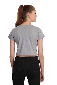 TheFashionClinic Be Kind Quotes Slogan Printed Crop Top for Women | Grey|100% Cotton| Size -S-thumb3