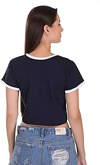 TheFashionClinic Short but Cute Quotes Slogan Printed Ringer Crop Top for Women | Navy Blue |100% Cotton| Size -XS-thumb3