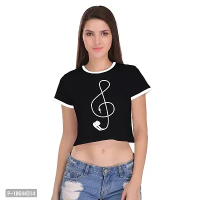 TheFashionClinic Earphone Graphic Printed Ringer Crop Top for Women | Black|100% Cotton| Size -XL-thumb3