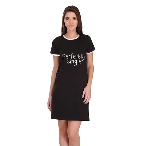 TheFashionClinic perfactly Single Quotes Slogan Printed Ringer Dress for Women |100% Cotton