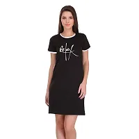 TheFashionClinic Relax Quotes Slogan Printed Ringer Dress for Women | Black|100% Cotton| Size -M-thumb2