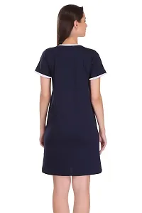 TheFashionClinic Dubbing Dog Graphic Printed Ringer Dress for Women | Navy Blue |100% Cotton| Size -M-thumb1