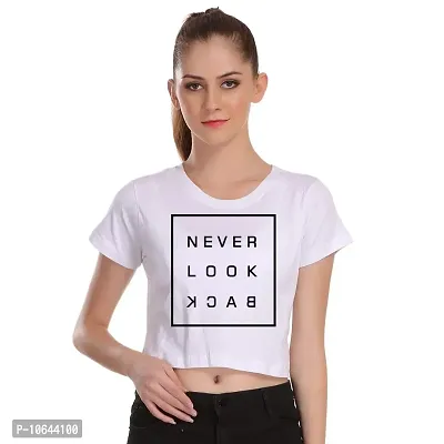 TheFashionClinic Never Look Back Quotes Slogan Printed Crop Top for Women | White|100% Cotton| Size -L-thumb0