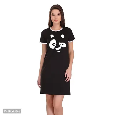 TheFashionClinic Engry Panda Graphic Printed Ringer Dress for Women | Black|100% Cotton| Size -XL