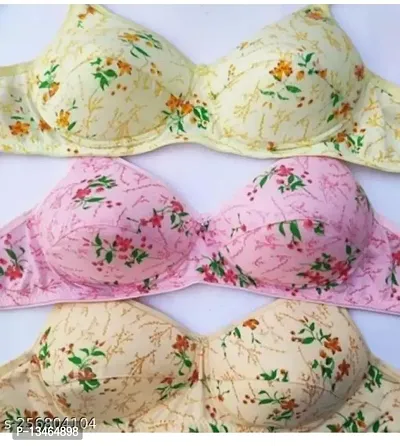 Buy women bra girls bra ladies bra foam bra Padded bra combo bra seamed  printed bra non wired bra in 3 unique colors Lemon, baby pink, peach (Pack  of 3) Online In