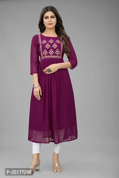 A-Line Purple Embroidered Georgette Kurta For Women-thumb0