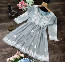 A-Line Grey Embroidered Georgette Kurta For Women-thumb1
