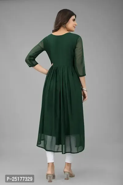 A-Line Green Embroidered Georgette Kurta For Women-thumb2