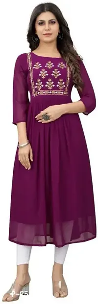 A-Line Purple Embroidered Georgette Kurta For Women-thumb0