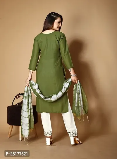 A-Line Green Embroidered Viscose Rayon Kurta Bottom Set For Women-thumb2