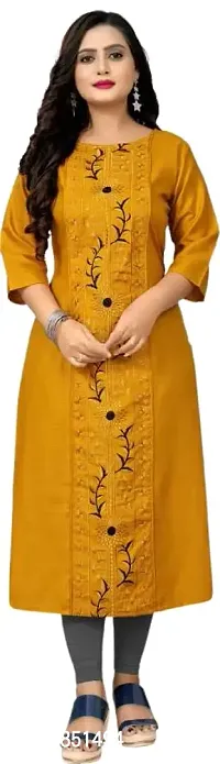 S9U Brand Cotton Slub Embroidery Work Beautifull Kurti  Kurta,Size (3XL), Yellow-thumb0