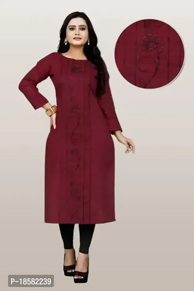 Classic Cotton Blend Embroidered Kurtis for Women's-thumb0