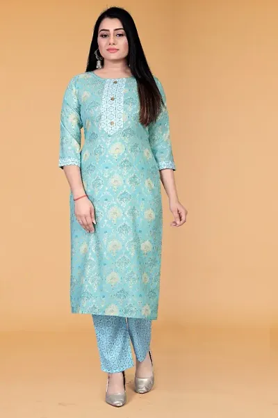 Stylish Cotton Blend Printed Kurta Bottom Set