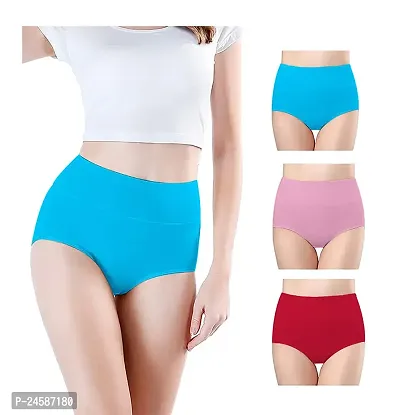 RENOWNED Combo Women High Waisted Cotton Hipster Panty l Women Cotton Hipster Panty l Women Seamless High Waist Panties ( Pack of 3 High Waist Sky Blue Pink Maroon )