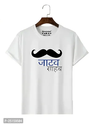 RENOWNED New Jatav Sahab Printed for Man Round Neck Half Sleeve White Tshirt-thumb0
