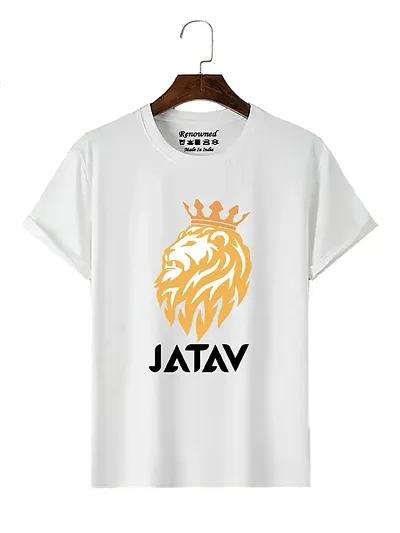 Newly Designed Jatav Printed Men Round Neck Half Sleeve White T-Shirt