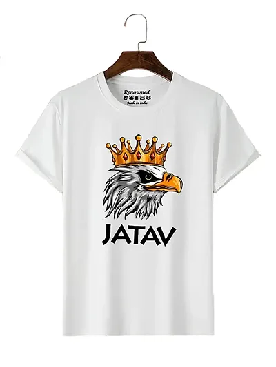 Newly Designed Jatav Printed Men Round Neck Half Sleeve White T-Shirt