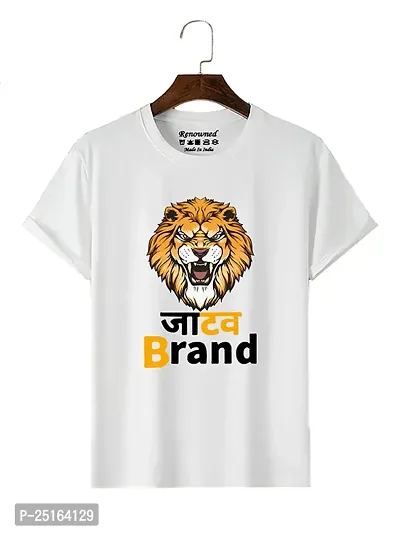 RENOWNED Jatav Brand Design Printed for Man Round Neck Half Sleeve White Tshirt
