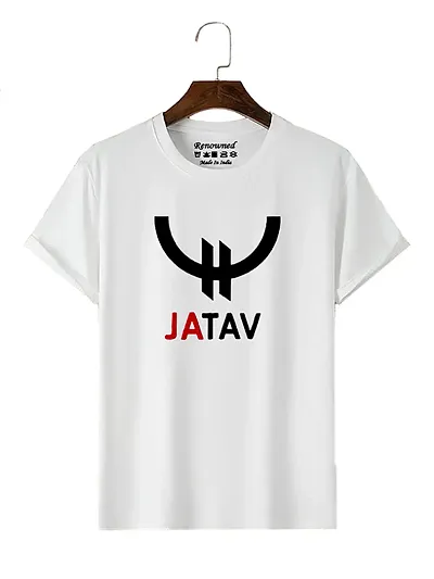 Renowned Men Jatav Design Printed Round Neck Half Sleeves White T-Shirt