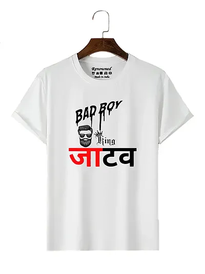Trendy Design Jatav Printed Round Neck Half Sleeves White T-Shirt For Men