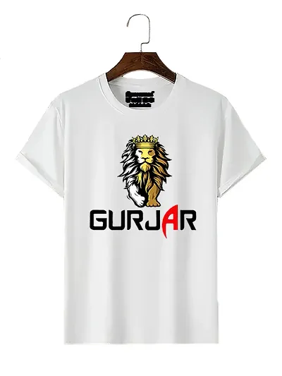 Fancy Polyester Gujjar Printed Design Round Neck Half Sleeves White T-Shirt For Men