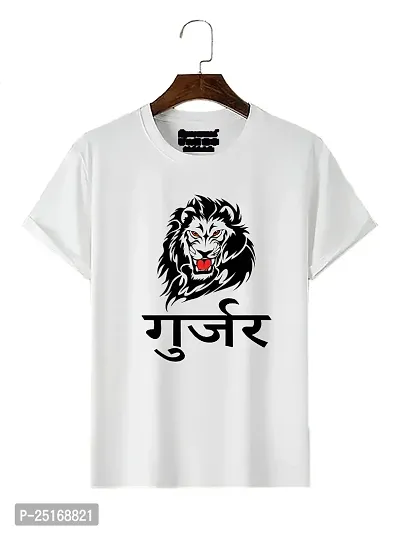 RENOWNED New  Gujjar printed for Man Round Neck Half Sleeve White Tshirt-thumb0