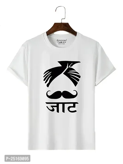 RENOWNED  Jaat printed for Man Round Neck Half Sleeve White Tshirt