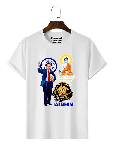 Classic Polyester Jai Bhim Printed Round Neck Half Sleeves White T-shirt For Men