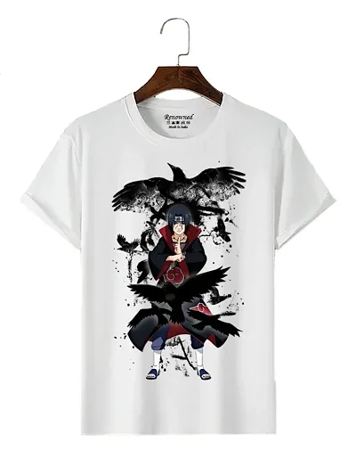 Comfortable Polyester New Anime Designed Printed Round Neck Half Sleeves White T-shirts For Men