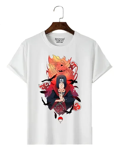 Unique Anime Designed Polyester Printed Round Neck White Tees For Men