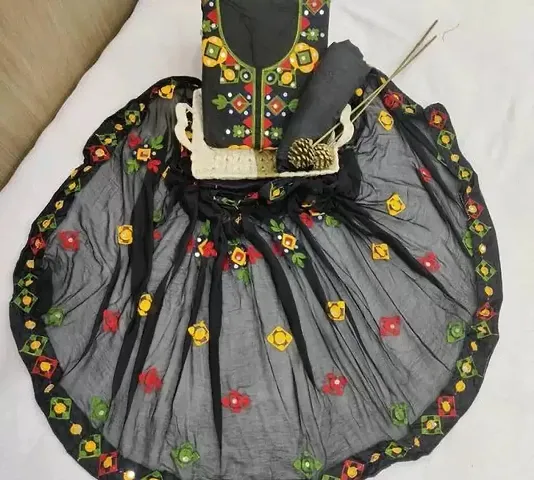 Women Chanderi Embroidered Dress Material with Dupatta