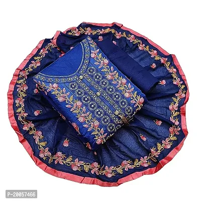 Elegant Cotton Blend Embroidered Dress Material with Dupatta For Women