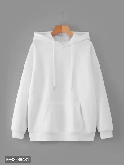 Elegant White Fleece Solid Long Sleeves Sweatshirts For Men-thumb0