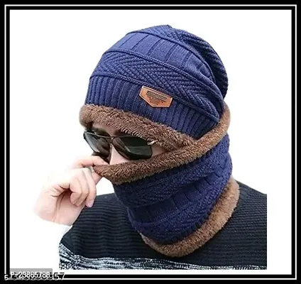 Men Trendy Stylish Winter Navy Balaclava Cap With Muffler-thumb0