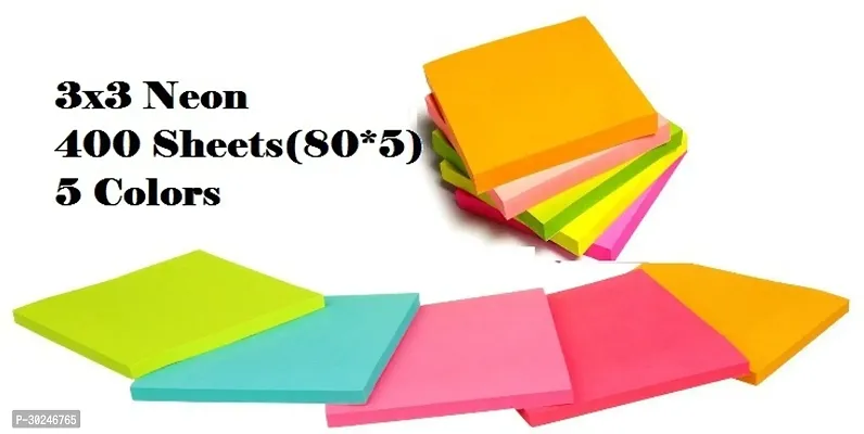 Post-It Super Sticky Notes,Birght Colors Collection 400 Sheets 3X3 Neon, (80 x 5)